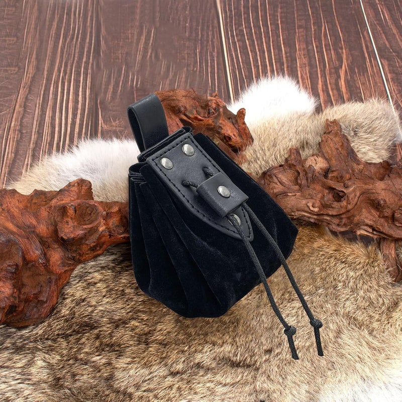 KOTORA Renaissance Belt Pouch Coin Purse Skirt Hike Set Medieval Festival Costume Halloween Accessories Casual Fanny Pack Waist Bag (2Pouch-0Black) - Image 4
